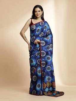 Jaipur Kurti - Navy Blue Art Silk Foil Printed Daily Wear Saree with Unstitched Blouse