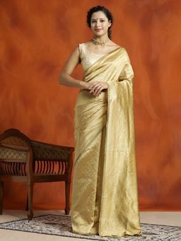 Jaipur Kurti - Gold Silk Banarasi Zari Woven Heavy Saree with Unstitched Blouse