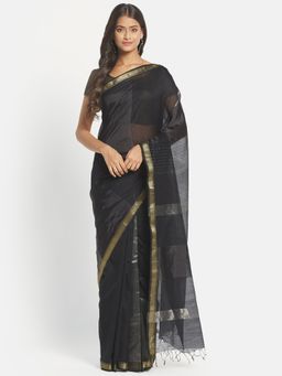 Fabindia - Black Maheshwari Cotton Silk Stitched Saree without Blouse