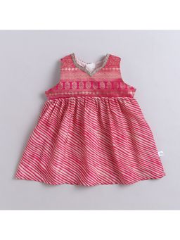 Many Frocks - Brocade Body Sleeveless Lace Embellished Printed Baby Ethnic Dress