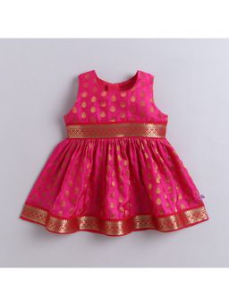 Many Frocks - Poly Silk With Golden Woven Boti Sleeveless Lace Embellished Ethnic Dress
