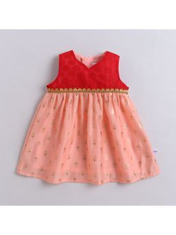 Many Frocks - Chanderi With Golden Boti Sleeveless Lace Embellished Baby Ethnic Dress