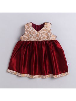Many Frocks - Brocade And Satin Sleeveless Embellished Knee Length Baby Ethnic Dress