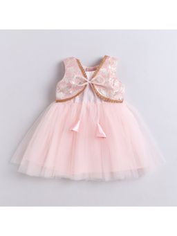 Many Frocks - Net Sleeveless Brocade Koti Lace Embellished Ethnic Dress