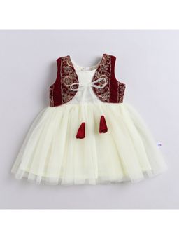 Many Frocks - Net Sleeveless Velvet Embroidered Koti Knee Length Girl Ethnic Dress