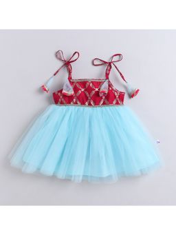Many Frocks - Net Sleeveless Foil Printed Knee Length Yoke Jhabla Baby Ethnic Dress