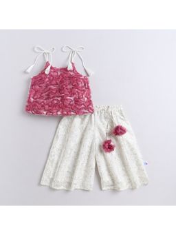 Many Frocks - Net Sleeveless 3D Rose Top Latkan Embellished Ethnic Top With Palazzo