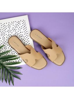 LAZERA SHOES - Women Beige Textured H-Strap Flats