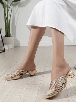 Carlton London - Women Elegant Gold Woven Mules