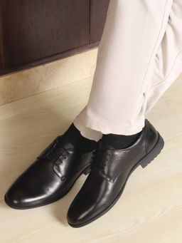 Carlton London - Men Black Polished Cognac Leather Derbies