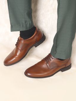 Carlton London - Men Brown Polished Cognac Leather Derbies