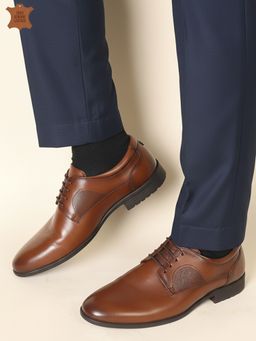 Carlton London - Men Tan Polished Cognac Leather Derbies