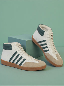 Truffle Collection - Green Leather Mid Ankle Stylish Sneakers for Men