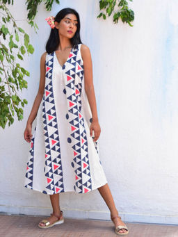 Chidiyaa - Vanilla Moon Lunar Cascade Handblock Printed Cotton Dress