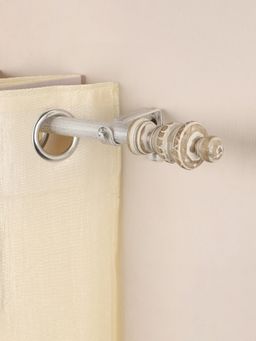 The Decor Mart - 84"-144" Carved Distressed White Finial Extendable Curtain Rod White 19Mm (Hardware Inc.)