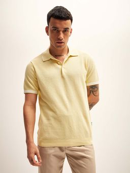 The Bear House - Yellow Mens Textured Regular Fit Polo T-Shirt