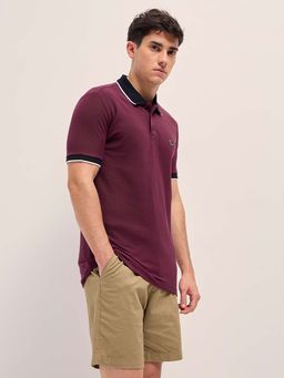 The Bear House - Mens Solid Contrast Collar Regular Fit Polo Neck T-Shirt
