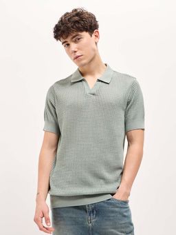 The Bear House - Green Mens Cotton Polo Collar T-Shirt