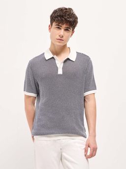 The Bear House - Blue Mens Cotton Polo Collar T-Shirt