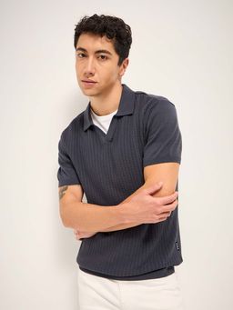 The Bear House - Self Design Regular Fit Polo Neck T-Shirt