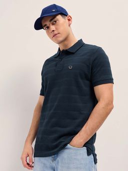 The Bear House - Mens Self Design Polo Neck T-Shirt