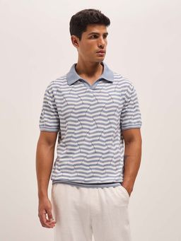 The Bear House - Blue Mens Printed Relaxed Fit Polo T-Shirt