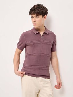 The Bear House - Mauve Mens Cotton Polo Collar T-Shirt