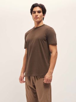 The Bear House - Brown Solid Crew Neck Regular Fit T-Shirt