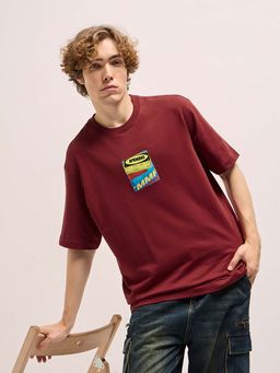 The Bear House - Mens Red Half Sleeve Oversized T-Shirt