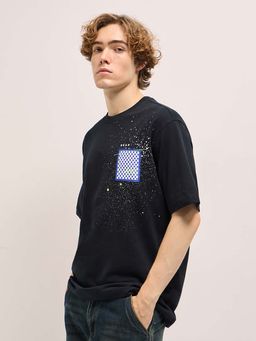 The Bear House - Mens Black Half Sleeve Oversized T-Shirt