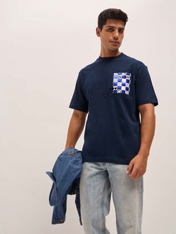 The Bear House - Mens Cotton Self-Design Oversize T-Shirt