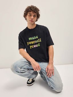 The Bear House - Mens Cotton Typography Oversize T-Shirt