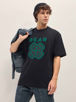 The Bear House - Mens Cotton Self Design Oversize T-Shirt
