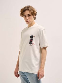 The Bear House - Mens White Back Typography Oversized T-Shirt