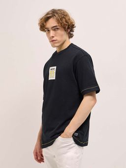 The Bear House - Mens Black Back Typography Oversized T-Shirt