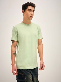 The Bear House - Green Solid Regular Fit Crew Neck T-Shirt