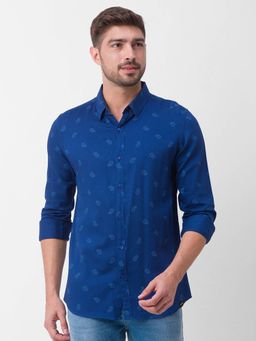 Spykar - Indigo Blue Cotton Full Sleeve Printed Shirt for Men
