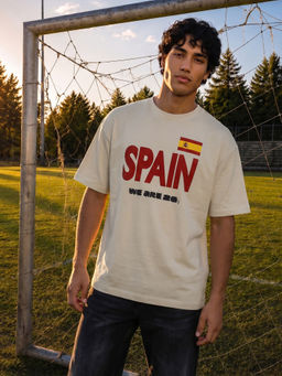 Bewakoof - Fifa Men's Beige Spain Typography Oversized T-Shirt