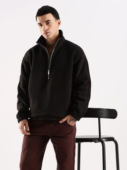 Calvin Klein - Black Solid Oversized Fit Polyester Sweatshirt