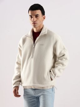 Calvin Klein - Cream Solid Oversized Fit Polyester Sweatshirt