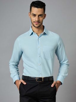 Louis Stitch - Men's Blue Cotton Linen Full Sleeves Regular Fit Formal Shirt