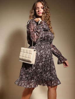 VERO MODA - Dark Brown Shell Print Dress