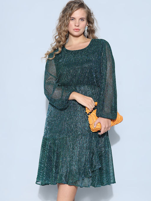 Buy VERO MODA Green Shimmer Fit & Flare Dress Online