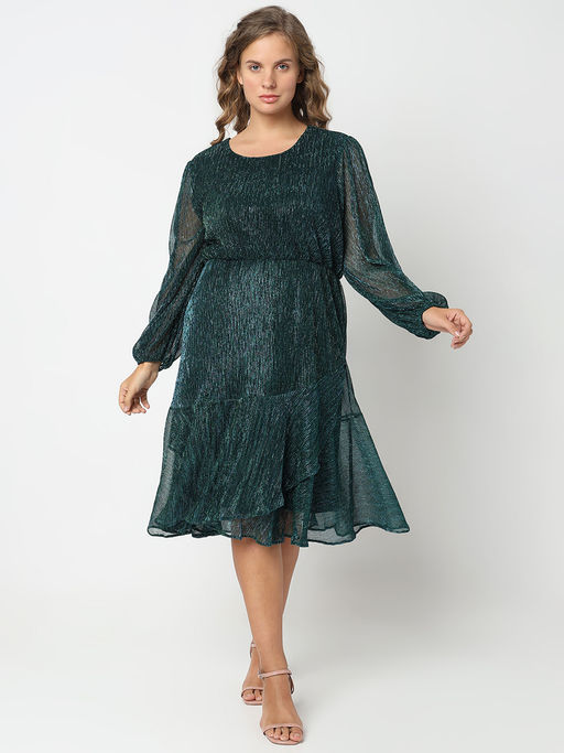 vero moda green sequin dress Vero Moda VMLAILA LS SEQUIN BOW EXP - Cocktail dress / Party dress - rain  forest/dark green