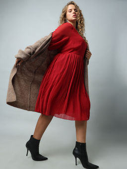 VERO MODA - Red Pleated Fit & Flare Dress