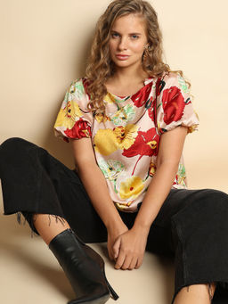 VERO MODA - Peach Floral Printed Top