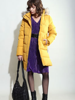 VERO MODA - Yellow Faux Fur Hood Puffer Coat