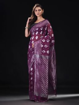 Beatitude - Magenta Cotton Silk Woven Jacquard Jamdani Saree with Unstitched Blouse