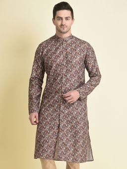 TABARD - Ethnicwear Multi-Color Cotton Printed Long Sleeves Mandarin Kurta for Men