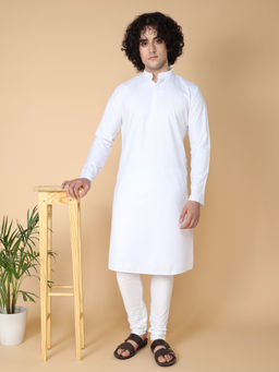 TABARD - White Cotton Full Sleeve Regular Fit Plain Kurta for Men